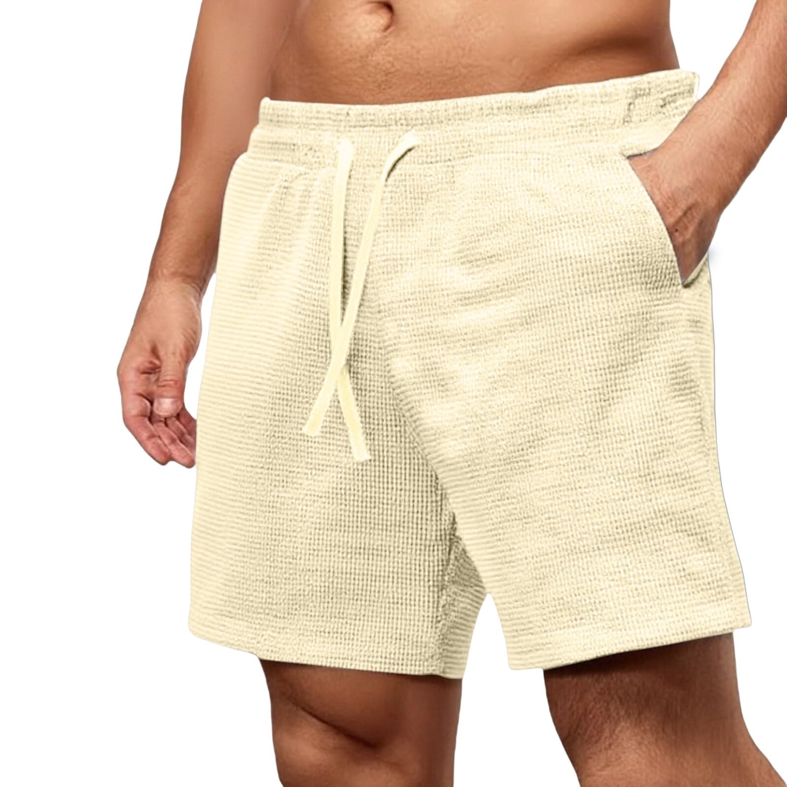 Mens Waffle Knit Shorts, Summer Beach Pants Breathable Running